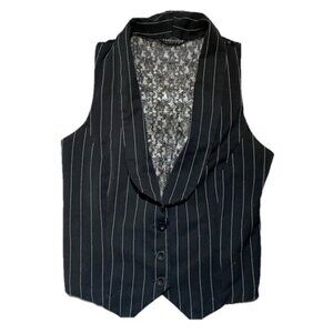 Seductions Black White Lace Back Vest Large Fitted Crop